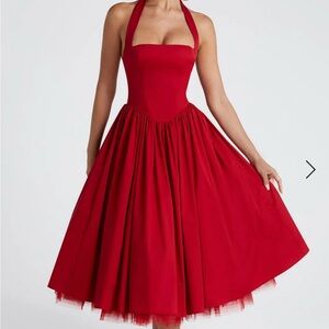 Elegant Red Halter Dress
